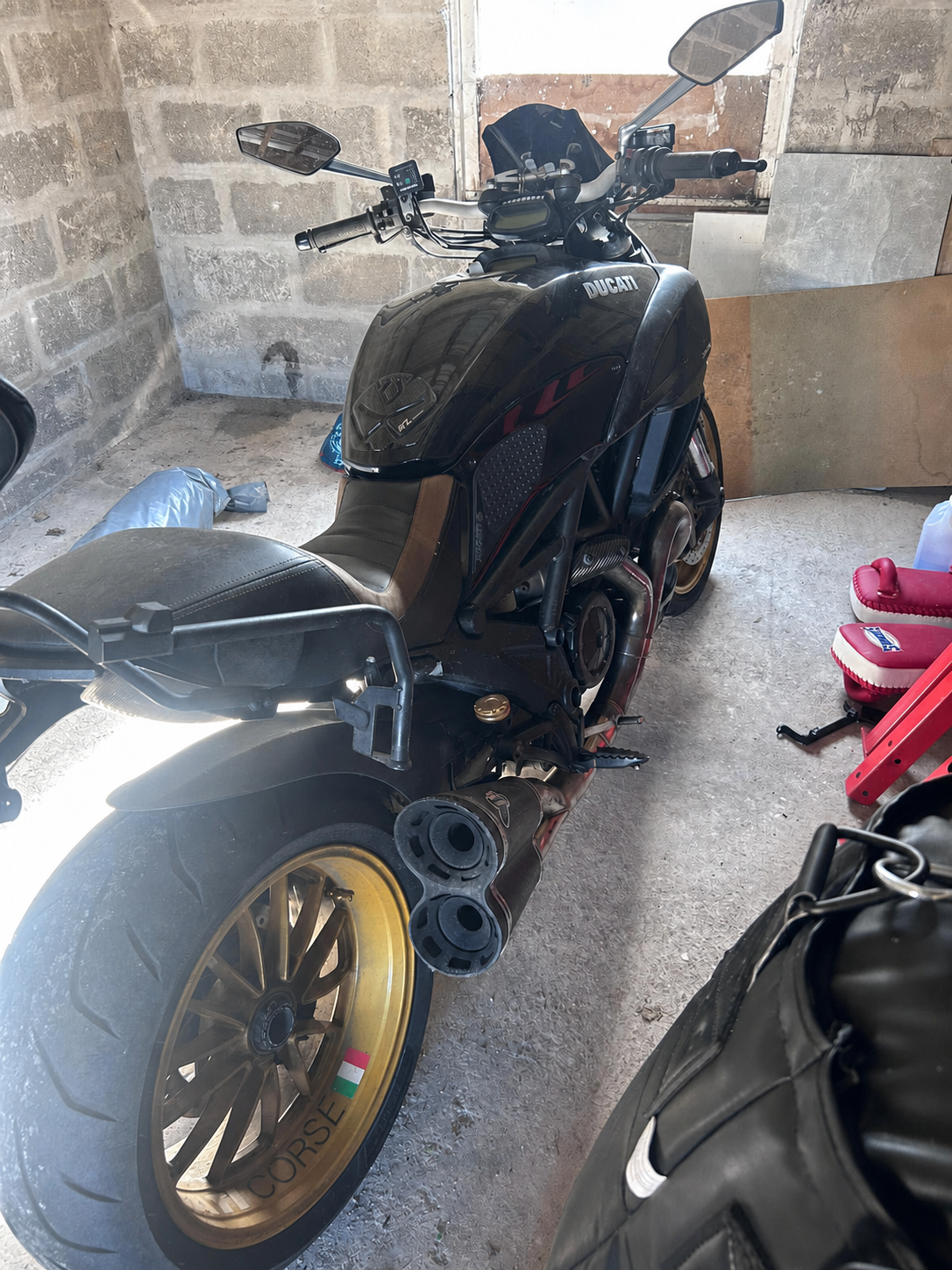 Ducati motorcycle awaiting mechanic care